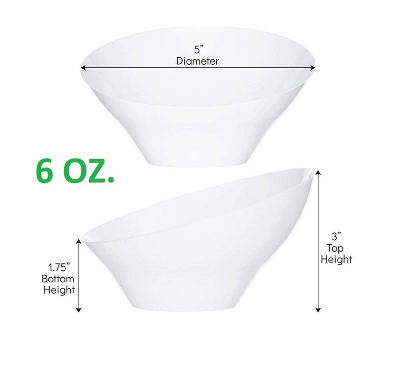PLASTICPRO Disposable Angled Plastic Bowls Round Small Serving Bowl, Elegant for Party's, Snack, or Salad Bowl, White, Pack of 8 - Image 2